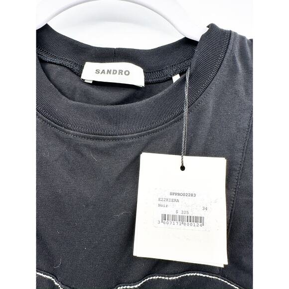 Sandro Black Stitched Ruched Gathered Midi Dress Size 34 NWT - Picture 6 of 6